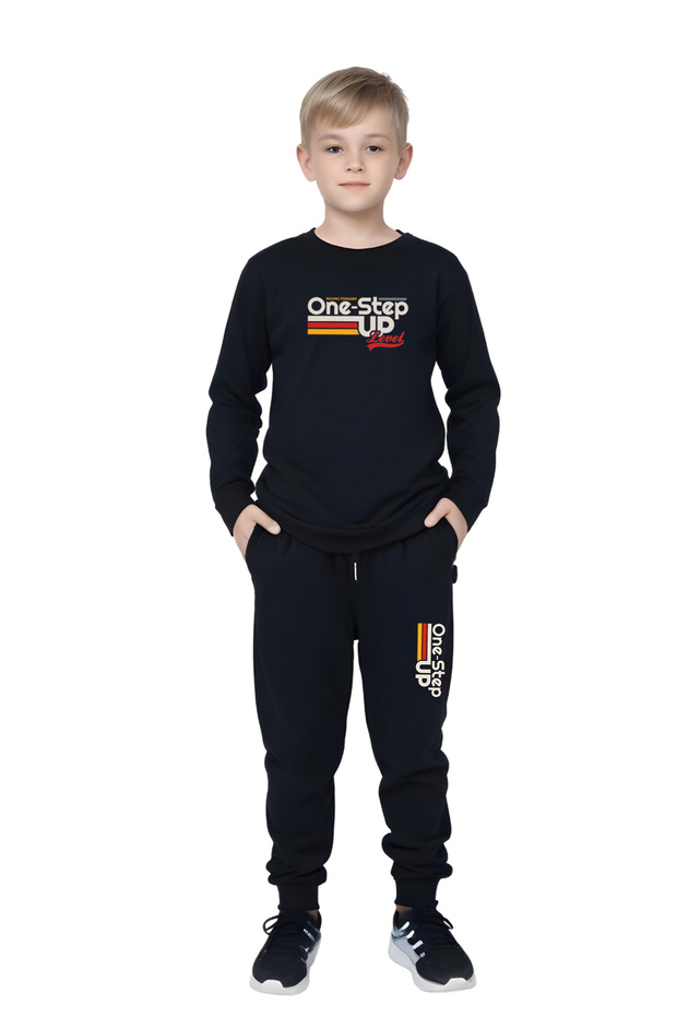 Round Neck Printed Detail Boy's Tracksuit Set