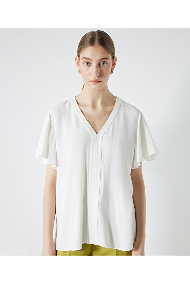 Flounced V-Neck Blouse