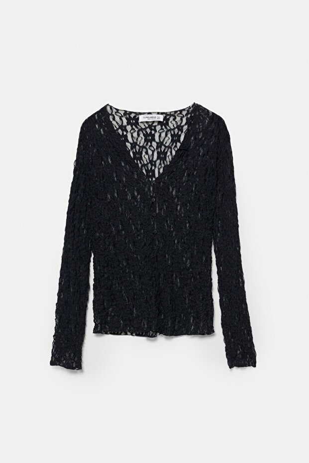 Uzun kollu dantel top - 5