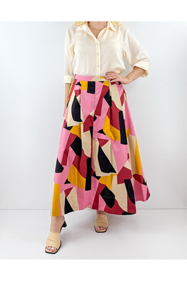 تنورة ماكسي بوبلين بنمط هندسي - 2