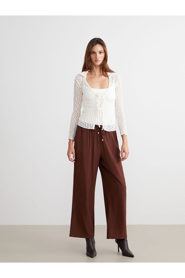 Create Your Style from Uzg Store |   Textured Women's Trousers with Elastic Waist - 1