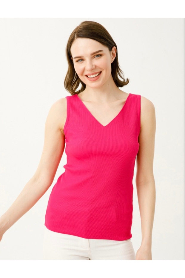 Pool Collar Neon Pink Plus Size Matching (38-48) Knitwear Camisole Blouse