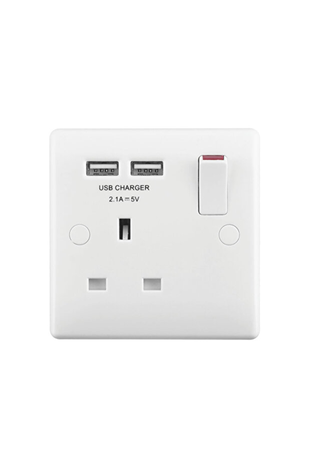2-USB Single Switch Wall Socket - 1