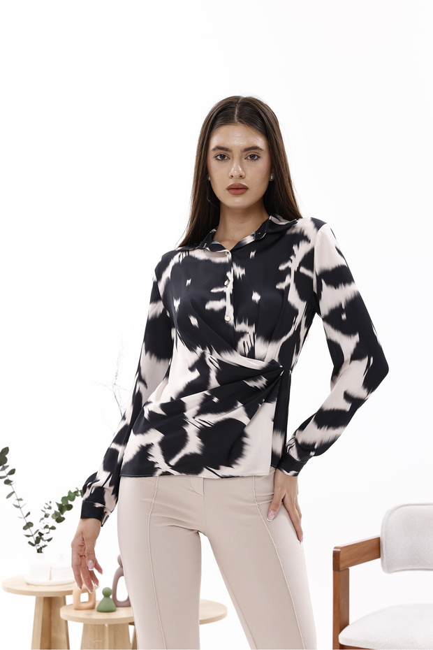 Fashion Box Patterned Buttoned Women's Bluz 24444
