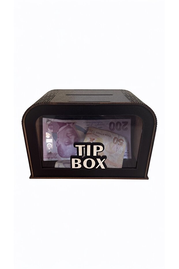 Ahşap Tip Box – Şeffaf Ön Camlı Lazer Kesim Siyah Bahşiş Kutusu (MDF – Dekoratif) - 6