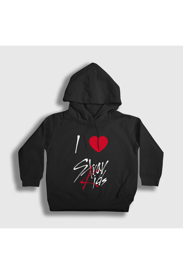 Unisex Kids Black I Love Stray Kids Hooded Sweatshirt 566741Tt