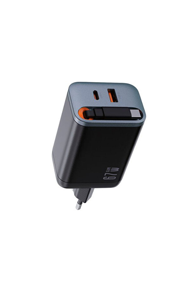 67W GaN Hızlı Şarj Adaptörü Dahili Type-C Kablo + USB-A + Type-C Çıkışı - 3