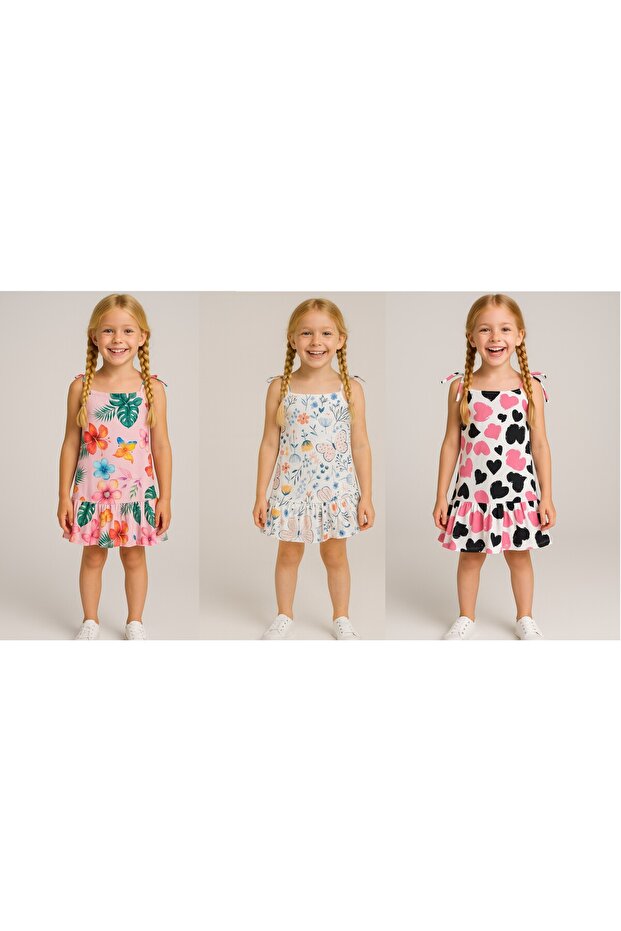 3 Pieces Summer Printed Lycra Girl's 3-Piece Dress