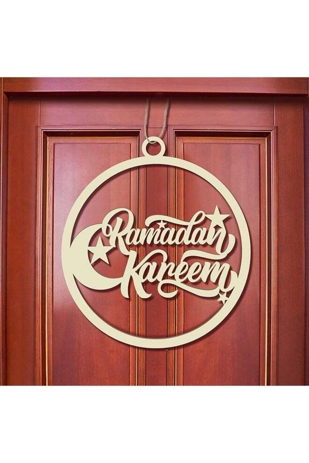 Eid Mubarak Decoration Wooden Ramadan Kareem Door Sign Round Eid Al Fitr Ramadan Hollow Wood Door H