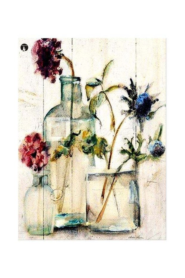 Flowers Themed Decorative Metallic Plate Beige/Red/Blue 20x15cm