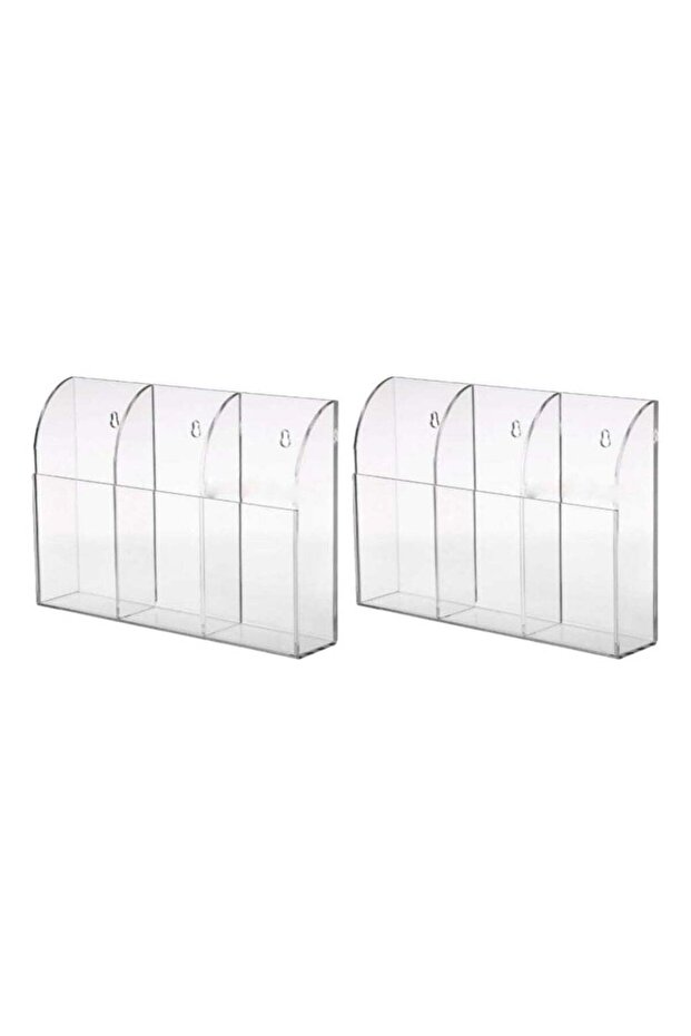 2pcs Clear Acrylic TV Remote Control Holder 3- grid Media Organizer Wall Mount Air Conditioner Stor