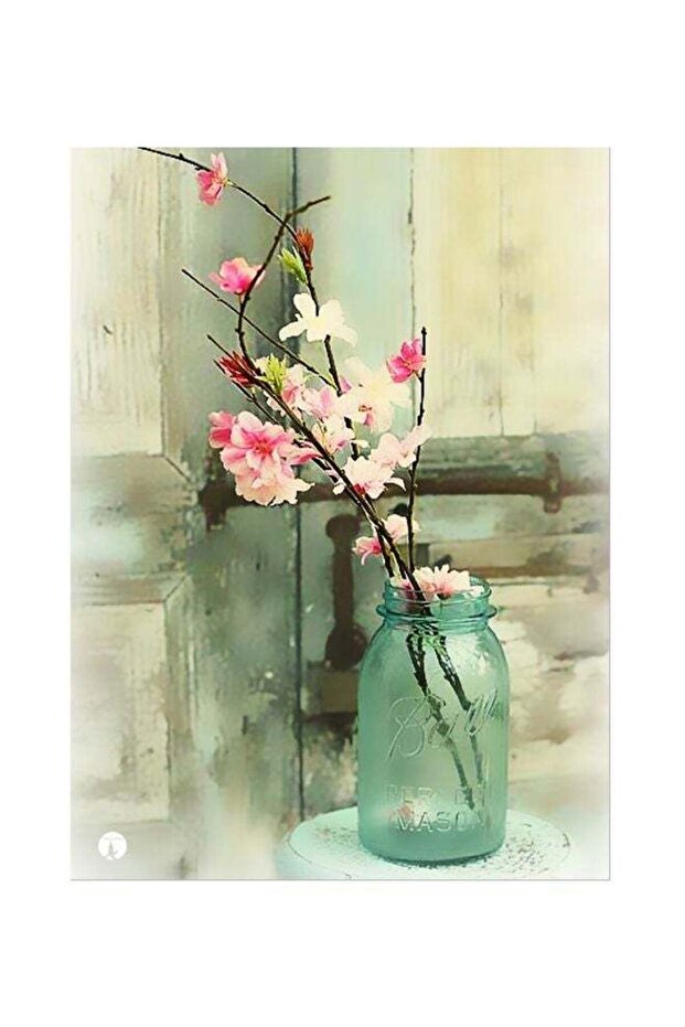 Flowers Themed Metallic Plate Pink/Green/Grey 20x15cm
