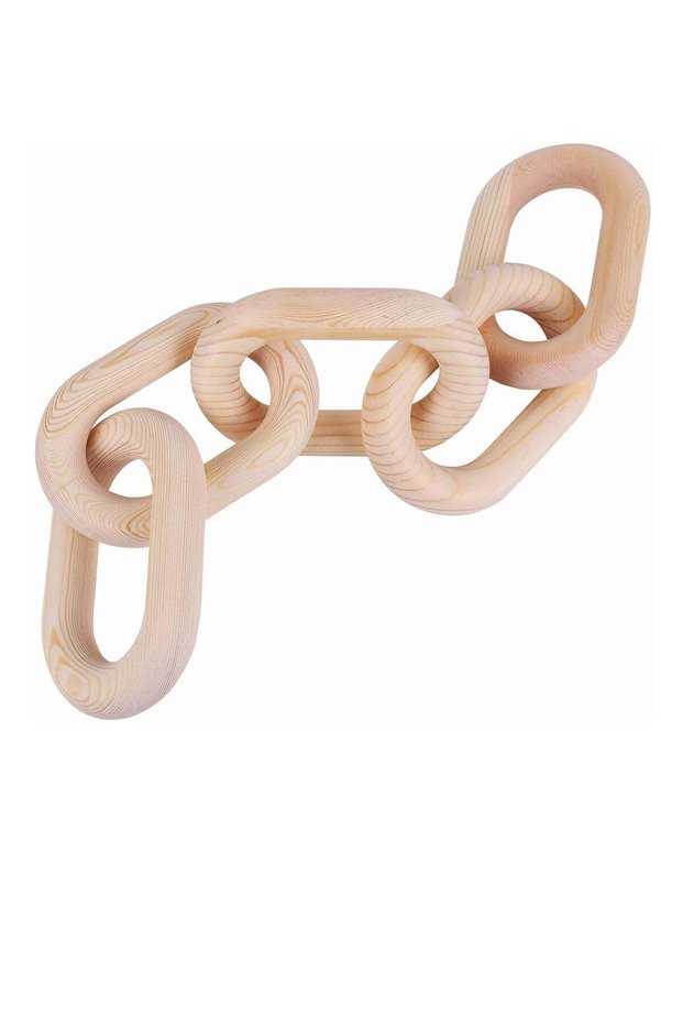FFD Natural Wood Chain Link Decor 22" Hand-Carved 5-Link Rustic Wooden Knot, Large Decorative Chain