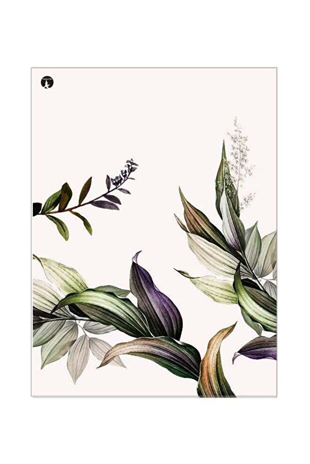 Leaf Printed Metallic Plate White/Green 20x15cm