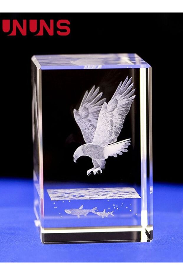 3D Crystal Ball Eagle Model, 3D Laser Etched Eagle Crystal Decor Art, Crystal Glass Cube Engraving