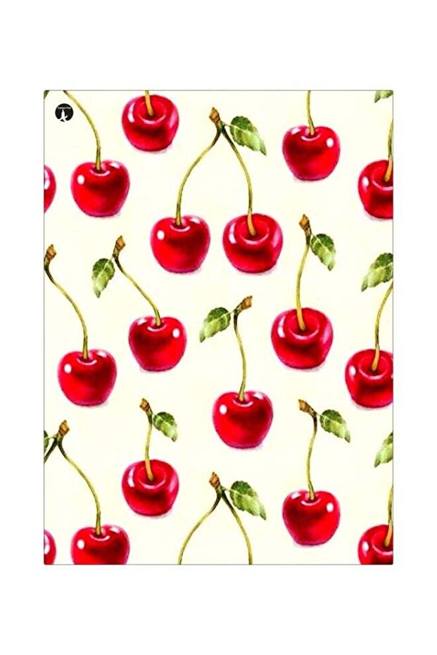Cherry Themed Metallic Plate Red/Green/Beige 20x15cm