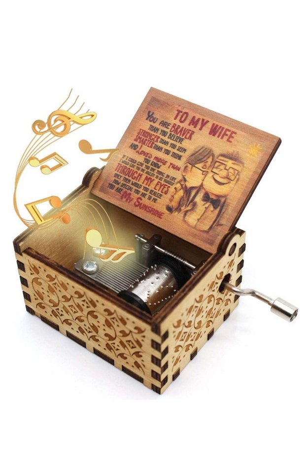 Wooden Color Painted Music Box You are My Sunshine Vintage Hand Crank for Wife Wedding Anniversary