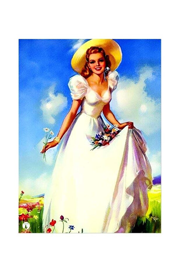 Girl In Gown Printed Decorative Plate White/Brown/Green 20x15cm