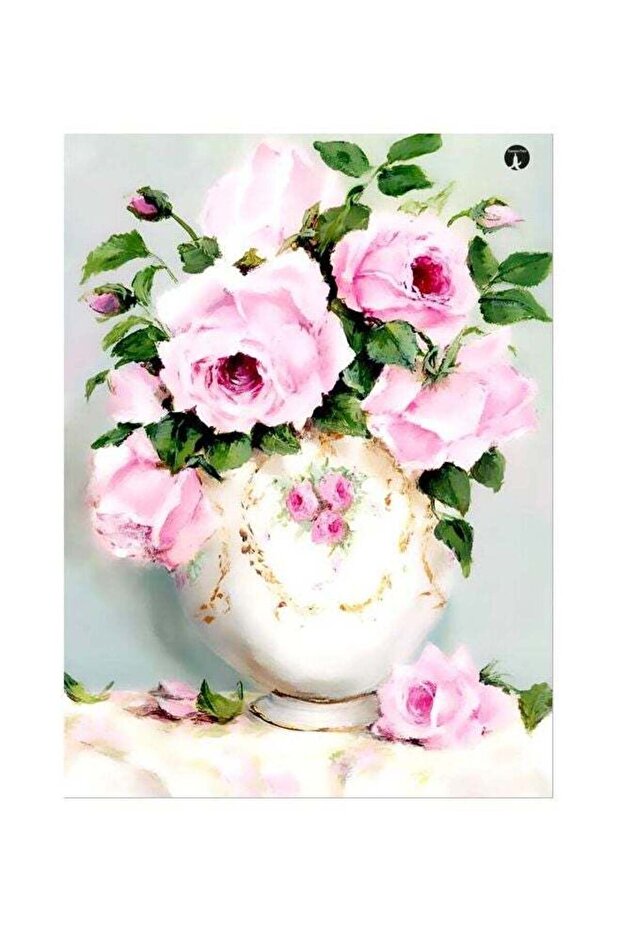 Floral Themed Metallic Plate Pink/White/Green 20x15cm