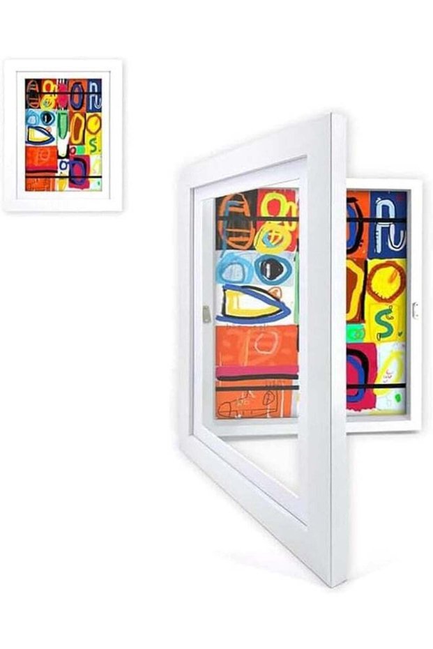 Kids Artwork Picture Frames Wood Display 8.5x11,Art Frames Front Opening Holds 50, White Great for