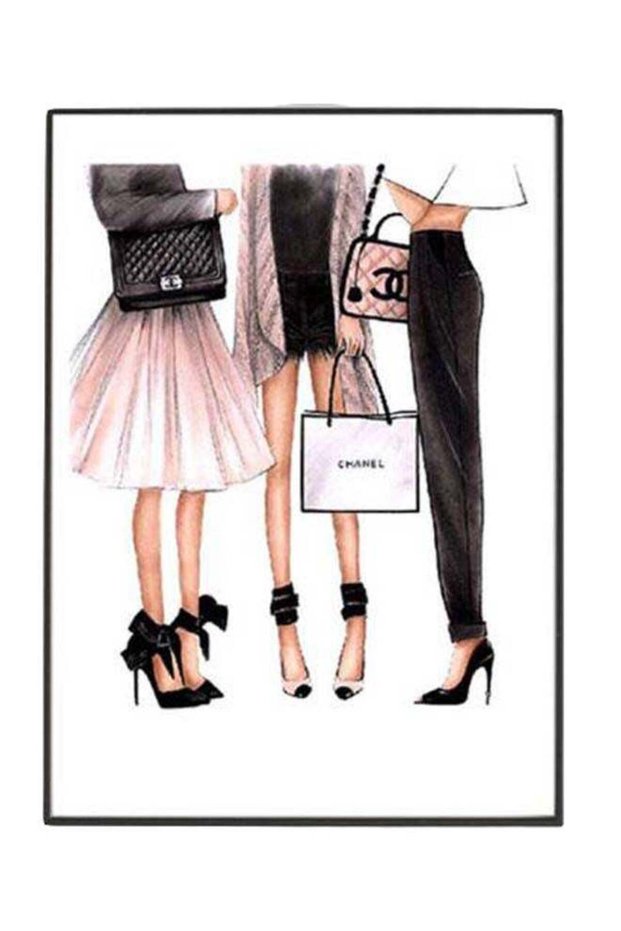 Girls Fashion Illustration Coco Chanel Poster With Frame Multicolour 30x40centimeter