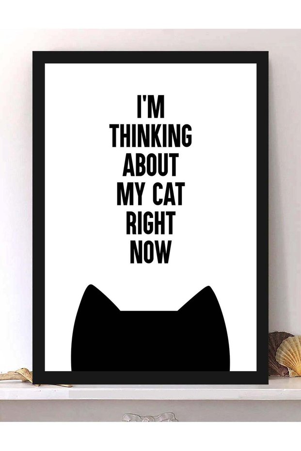 Wall Posters with Thinking About My Cat Quote and Black Frame - Wall Arts Home Décor Photo Frames -