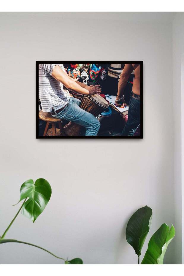 Wall Posters with Playing Music on the Street Picture and Black Frame - Wall Arts Home Décor Photo