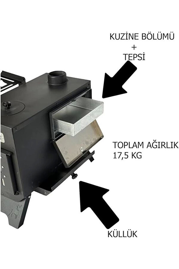 Kurutmalıklı Kuzineli Kamp Ve Çadır Sobası Katlanır Ayaklı Kamp Sobası Çantalı - 5