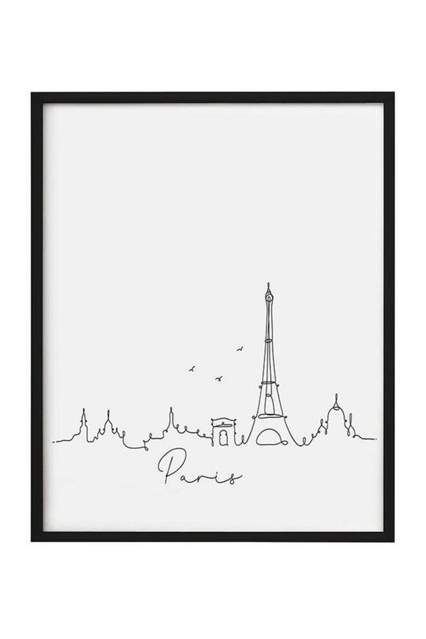 Paris Skyline Wall Mounted Poster Black/White 30x40cm