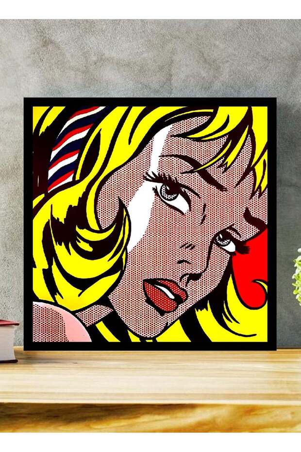 Wall Posters with Young Girl Pop Art and Black Frame - Wall Arts Home Décor Photo Frames - 40x40cm