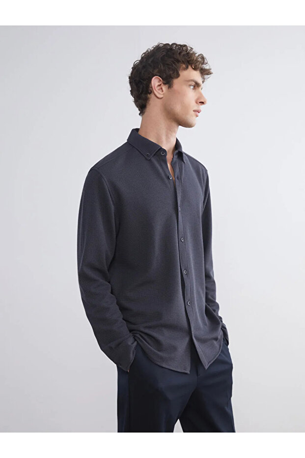 Lcw Visionanthracite Slim Fit Long Sleeve Men's Textured Shirt