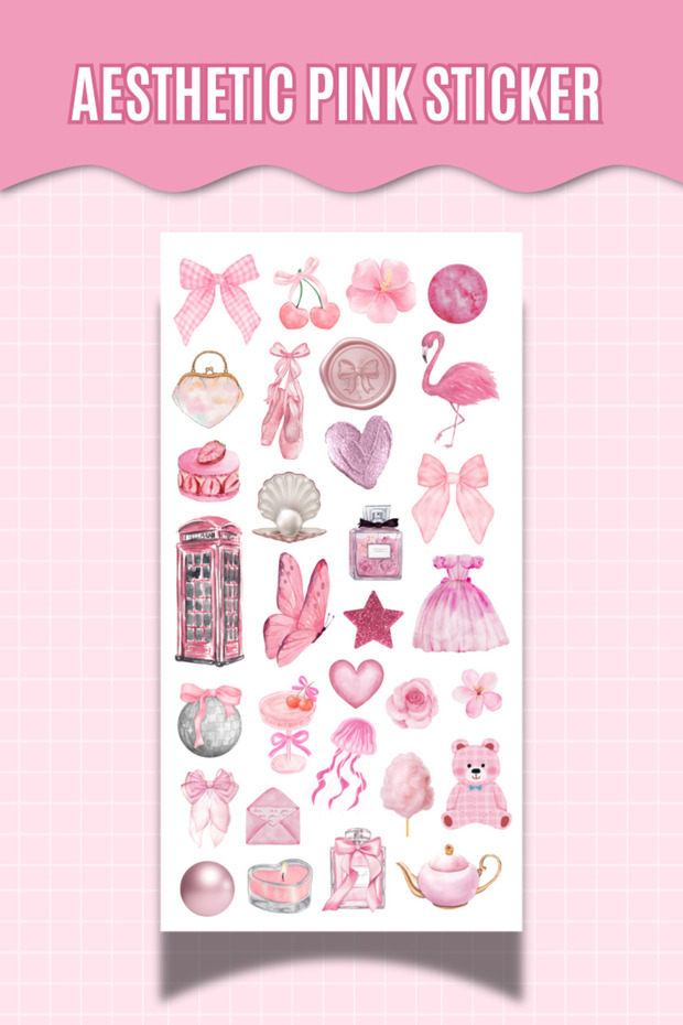 Aesthetic Pink Butterfly Bow Flower Decorative Sticker Agenda Scrapbook Bullet Journal