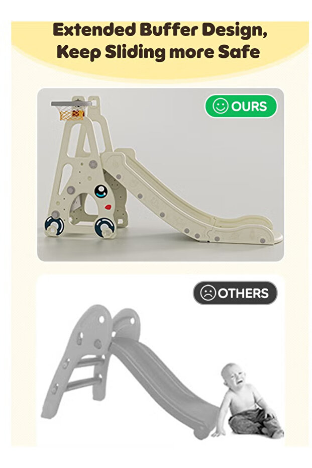 Toddler Swing and Slide Set for Children, Baby Playground with Basketball Hoop, Long Slide - 2