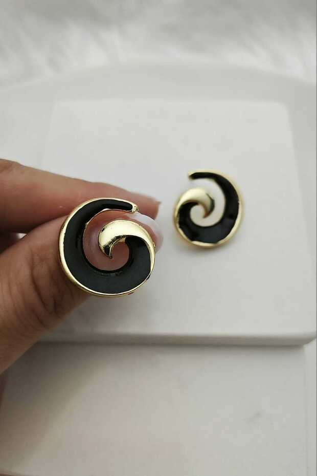 Black Enamel Spiral Gold Women's Earrings
