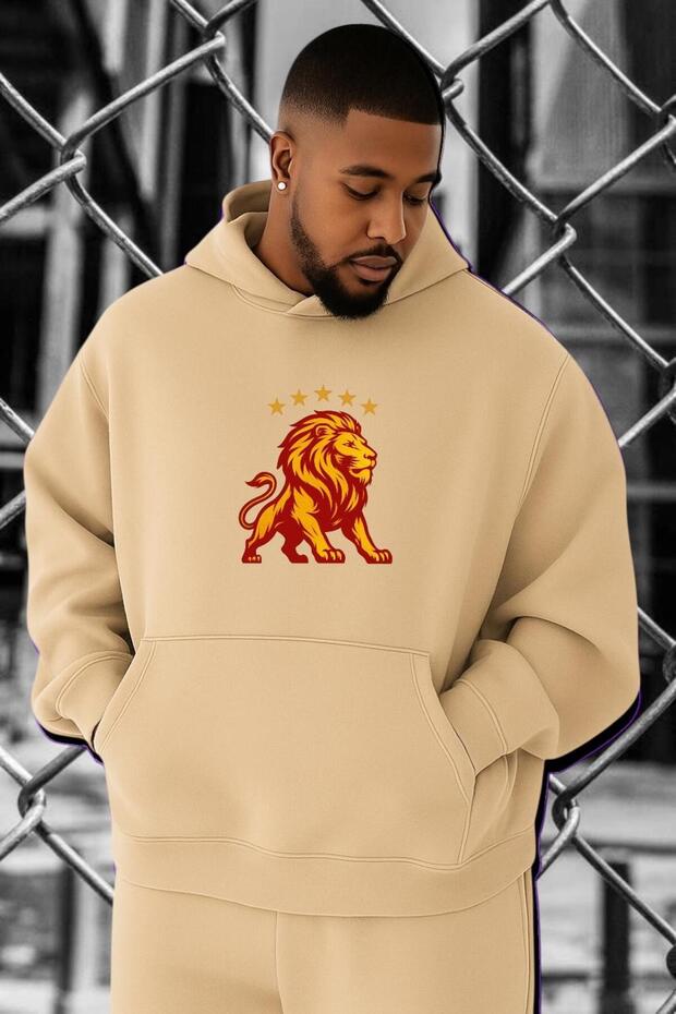 3 Yarn Combed Cotton Lion Printed Oversized Sweatshirt