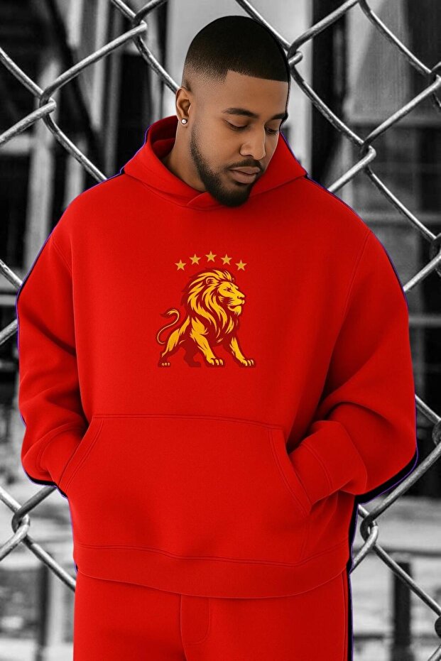 3 Yarn Combed Cotton Lion Printed Oversized Sweatshirt