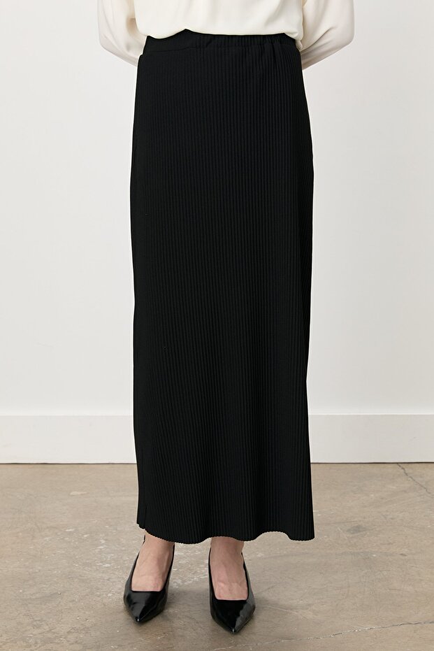 Örme Piliseli Etek Siyah - 2