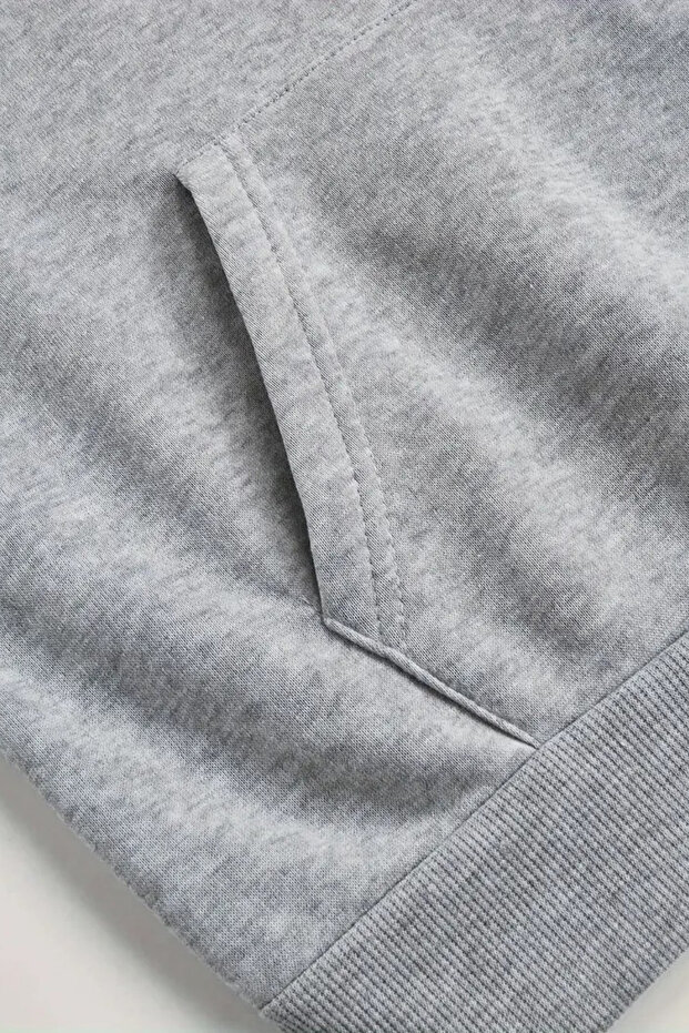 Unisex RUN Baskılı Kapüşonlu Gri Eşofman Takımı - Kışlık Şardonlu Kumaş - 3