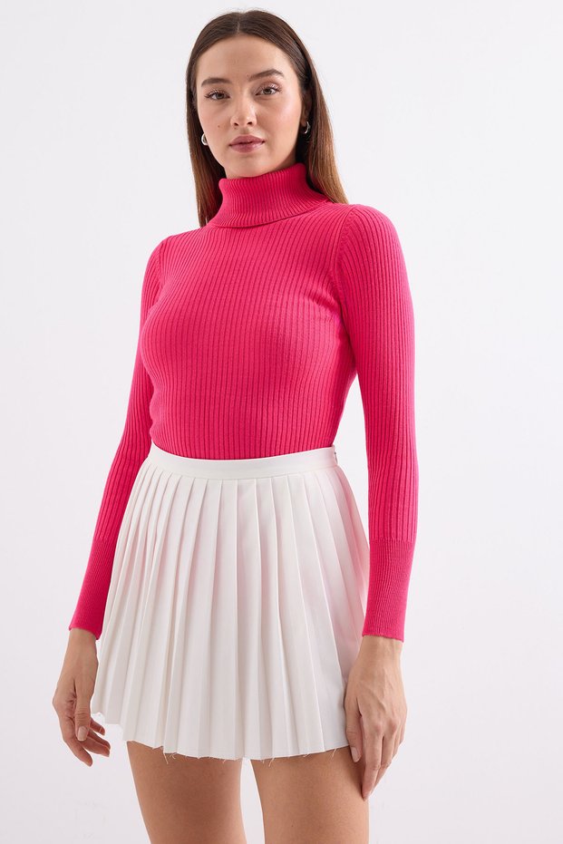 Women's Turtleneck Knitwear Sweater Fuchsia 1221
