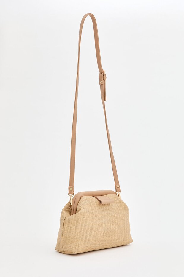 Örgü Çapraz Askılı Çanta Vizon - 1