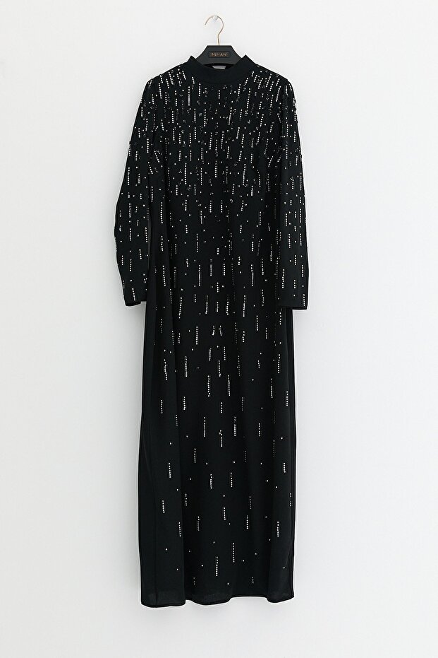 Plus Size Shiny Stone Evening Dress Black