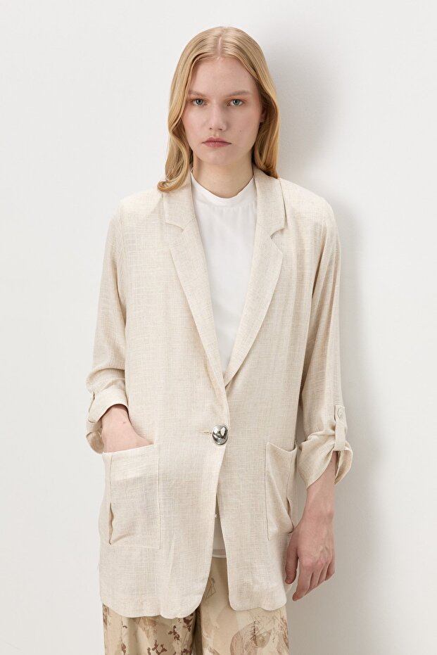 Oversize Blazer Ceket Bej - 3
