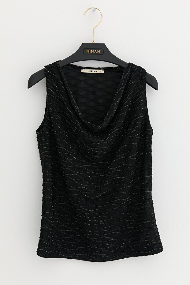 Simli Degaje Yaka Bluz Siyah - 1