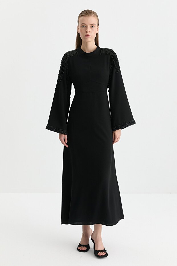 Omuz Detaylı Şık Elbise Siyah - 1