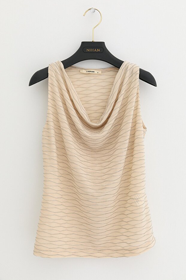 Simli Degaje Yaka Bluz Krem - 1