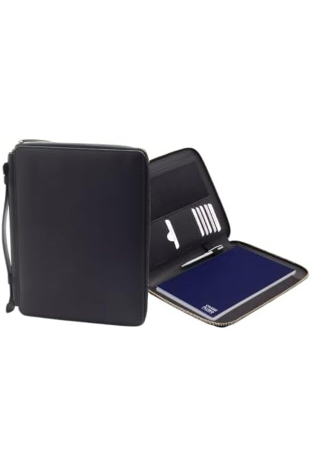 Leather Portfolio Padfolio with Zipper, Important File Document Organizer Case, Folders w