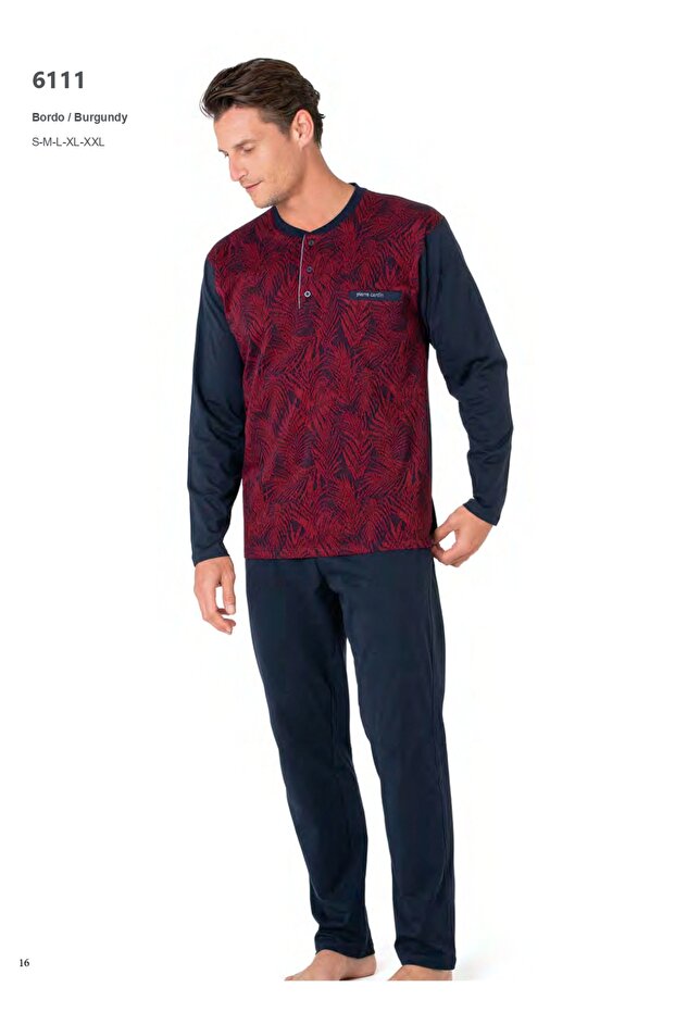 Men's Long Sleeve Three Button Jacquard Boxed Pajama Set