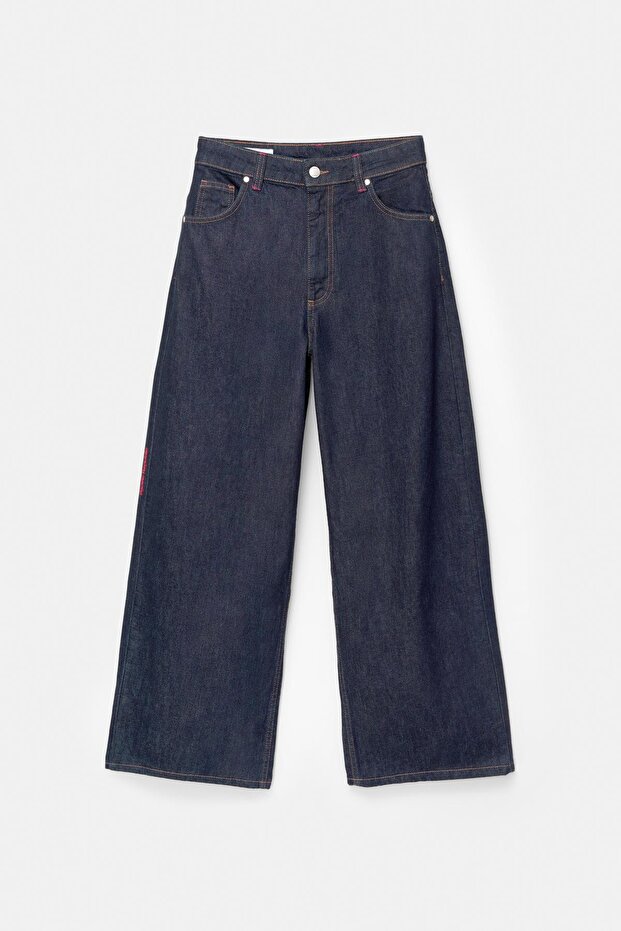 Kırmızı dikişli straight fit jean - 7