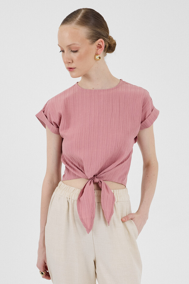 Rose Front Tie Detailed Blouse 8071A