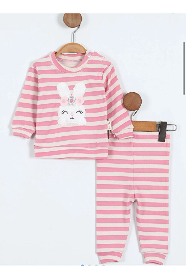 Rabbit Embroidered Baby Girl Pajama Set